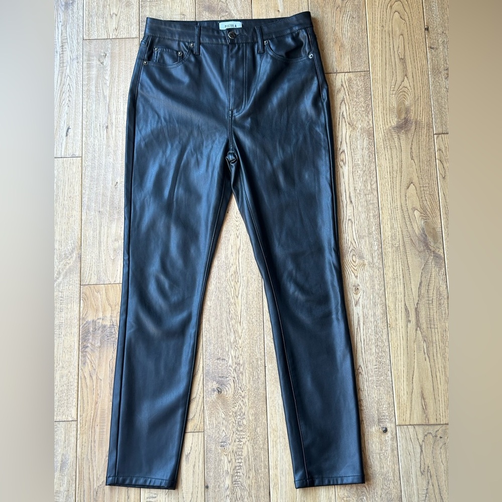 Pistola Aline High Rise Skinny Faux Leather Pants in Onyx size 27 - Picture 2 of 12
